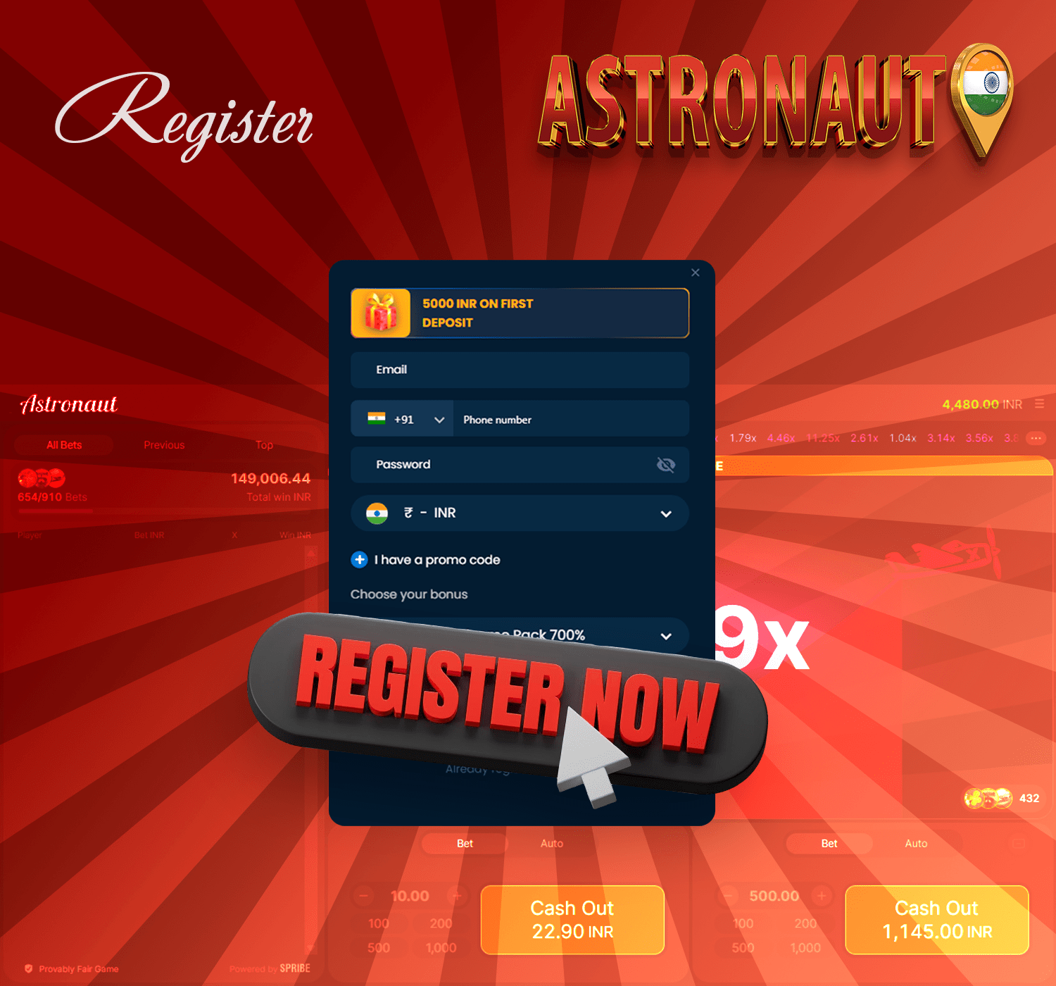Register at the casino before playing Astronaut
