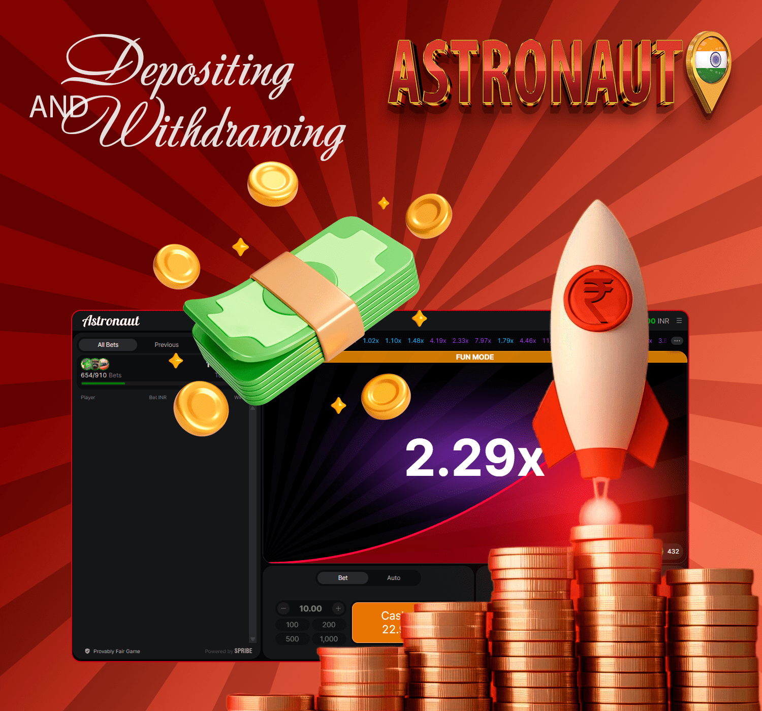 Easily make a deposit and withdraw your Astronaut winnings