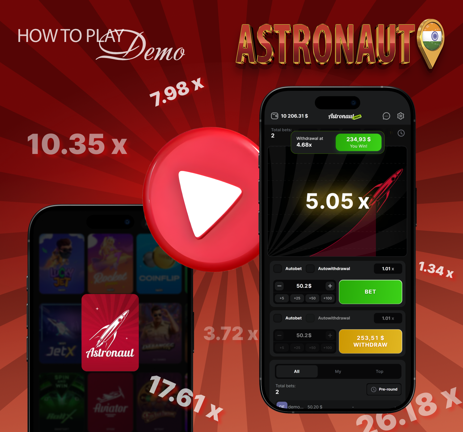 To play the demo version of Astronaut, players from India simply need to open the game and place a bet