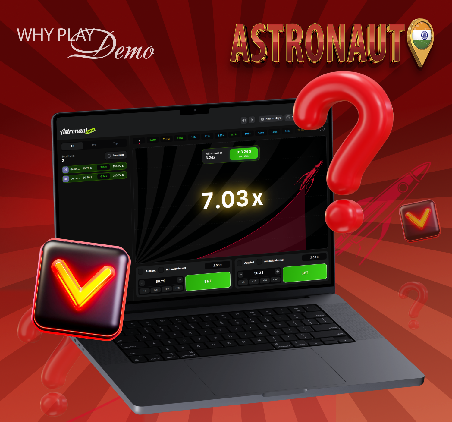 The Astronaut demo version allows Indian players to learn the rules, test strategies, and prepare for real money play